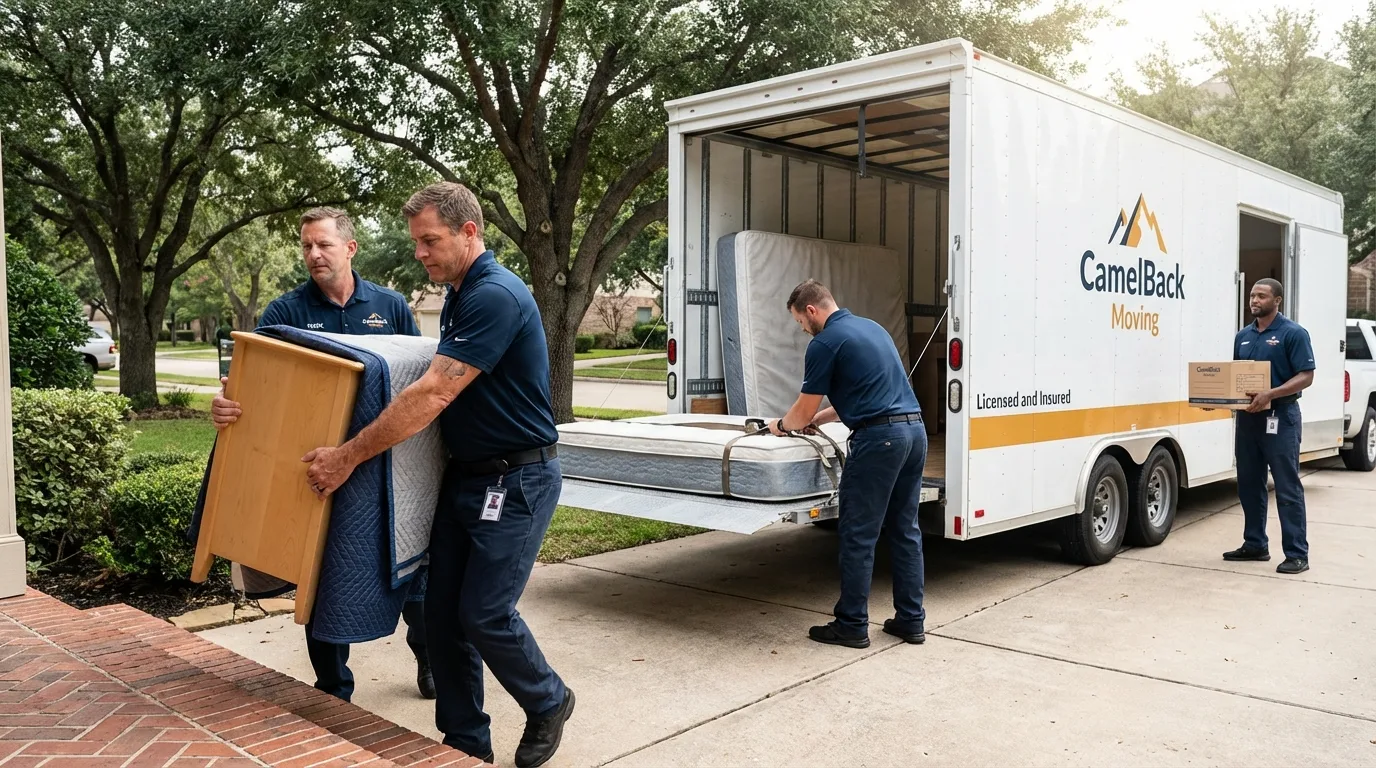 Crew loading residential truck for cross-state move from Tubac, AZ
