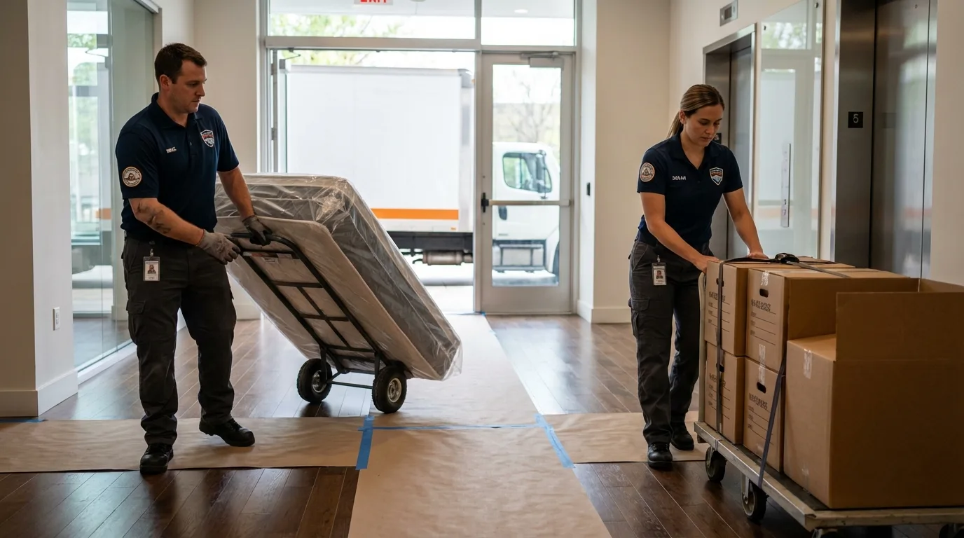 Professional apartment movers loading elevator in Tubac, AZ