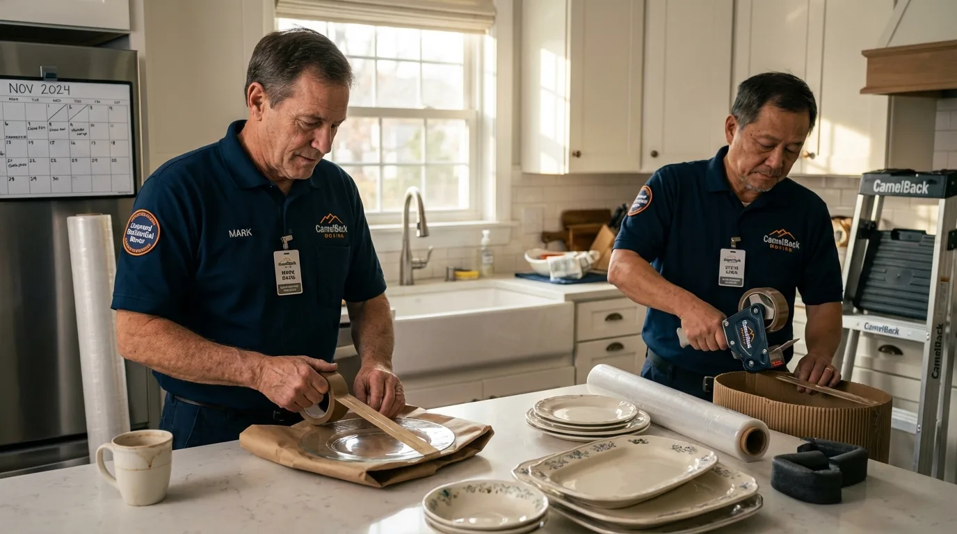 Professional crew packing kitchen dishware in Tubac, AZ